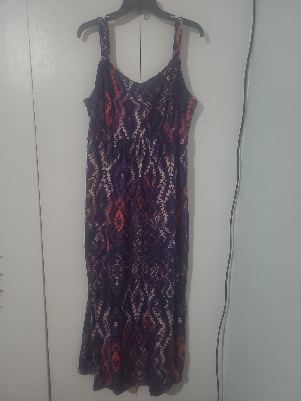Faded Glory Purple Patterned Maxi Dress with Coral Accents